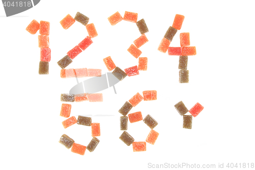 Image of candy fruit cubes alphabet