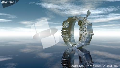 Image of machine letter o under cloudy sky - 3d illustration