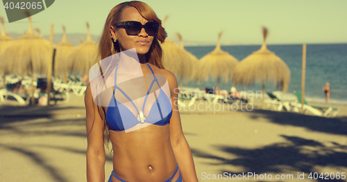 Image of Sexy African Girl at the Beach Looking  Distance