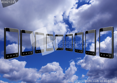 Image of smart-phones transparent on the blue sky