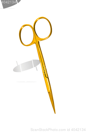 Image of golden scissors isolated on white