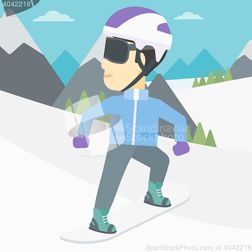 Image of Young man snowboarding vector illustration.