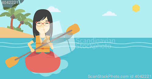 Image of Woman riding in kayak vector illustration.