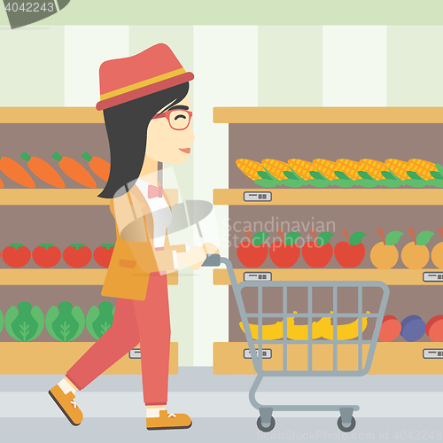Image of Customer with shopping cart vector illustration.