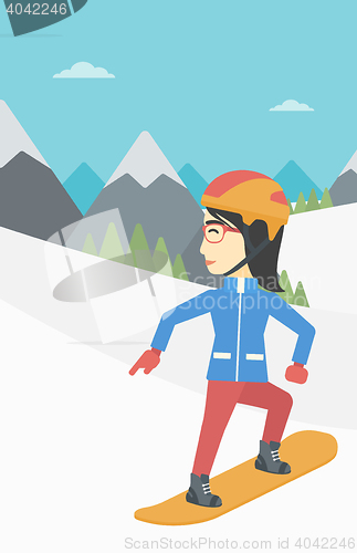 Image of Young woman snowboarding vector illustration.