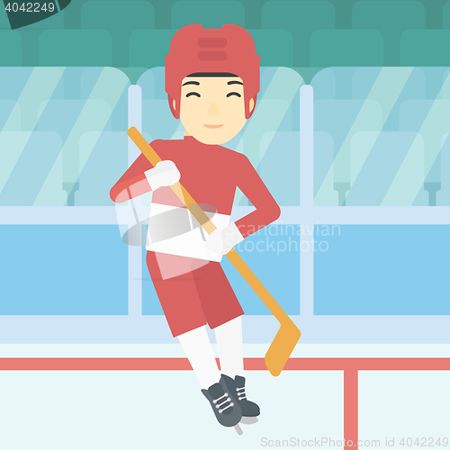 Image of Ice hockey player with stick vector illustration.