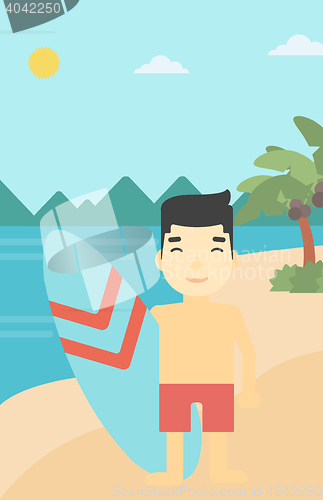 Image of Surfer holding surfboard vector illustration.