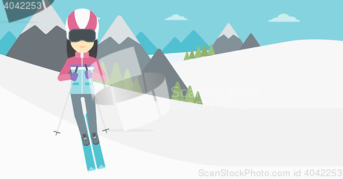 Image of Young woman skiing vector illustration.