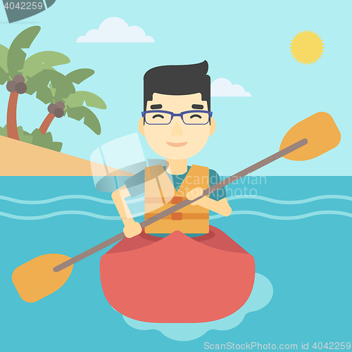 Image of Man riding in kayak vector illustration.