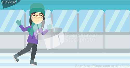 Image of Woman ice skating vector illustration.