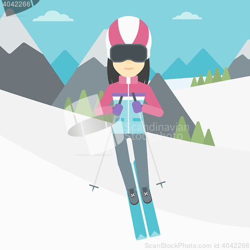 Image of Young woman skiing vector illustration.
