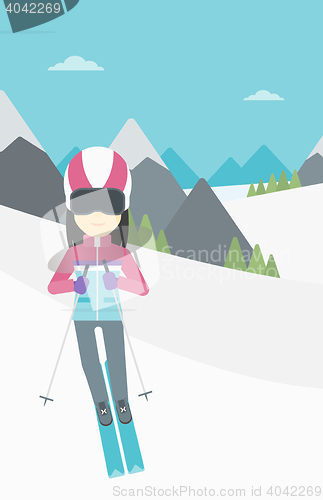 Image of Young woman skiing vector illustration.