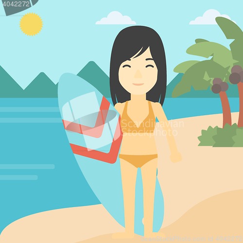 Image of Surfer holding surfboard vector illustration.