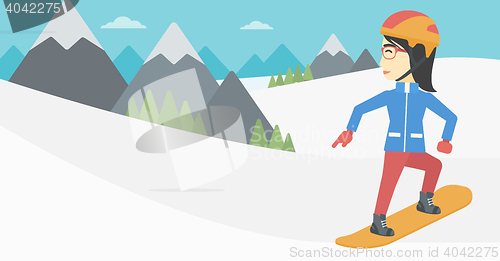 Image of Young woman snowboarding vector illustration.