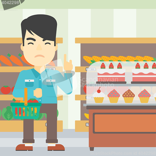 Image of Man refusing junk food vector illustration.