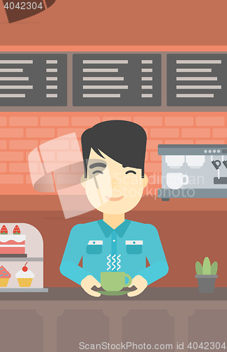 Image of Man making coffee vector illustration.