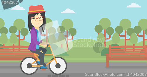 Image of Woman riding bicycle vector illustration.