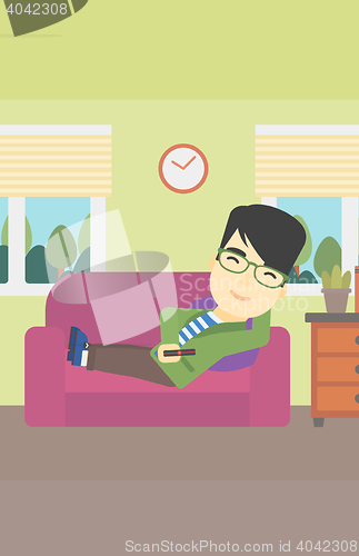 Image of Man lying on sofa vector illustration.