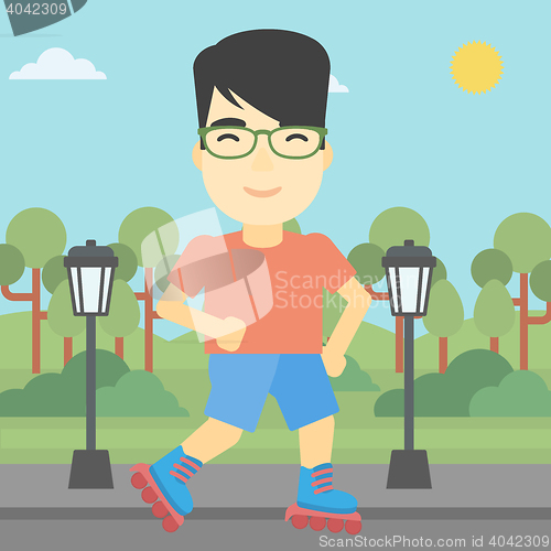 Image of Sporty man on roller-skates vector illustration.