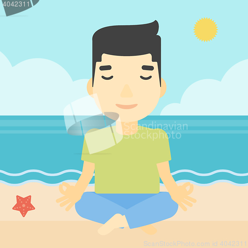 Image of Man meditating in lotus pose vector illustration.