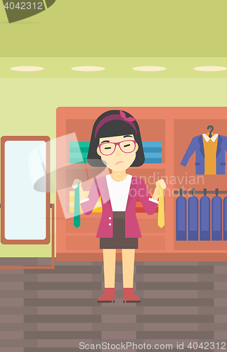 Image of Customer choosing necktie vector illustration.