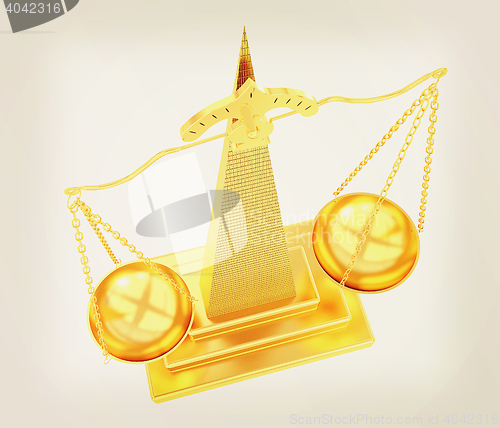 Image of Gold scales of justice. 3D illustration. Vintage style.