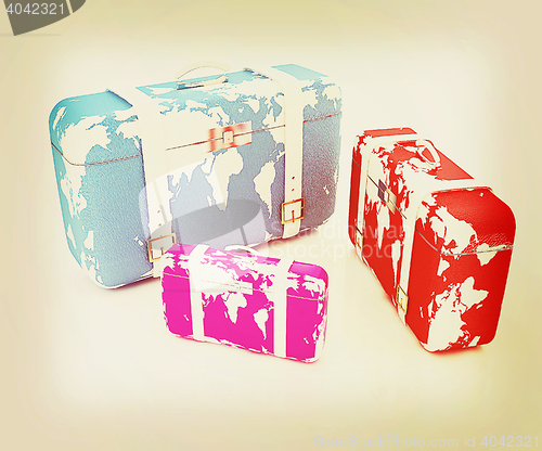 Image of suitcases for travel . 3D illustration. Vintage style.