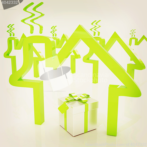 Image of House icons and gift. 3D illustration. Vintage style.