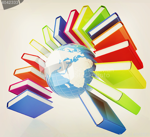 Image of Colorful books like the rainbow and earth . 3D illustration. Vin