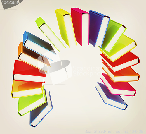 Image of Colorful books like the rainbow . 3D illustration. Vintage style