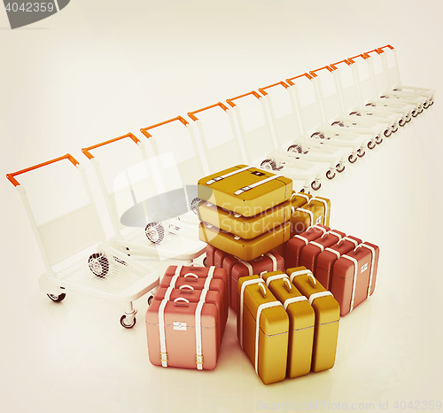 Image of Trolleys for luggages at the airport and luggages . 3D illustrat