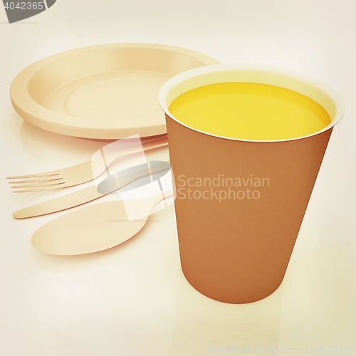 Image of Fast-food disposable tableware. 3D illustration. Vintage style.