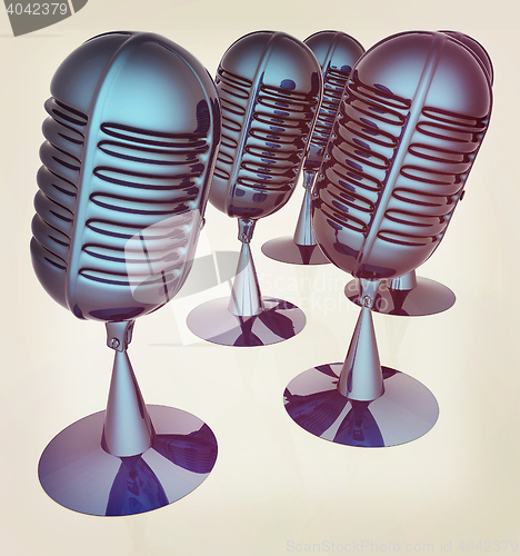 Image of 3d rendering of a microphones. 3D illustration. Vintage style.