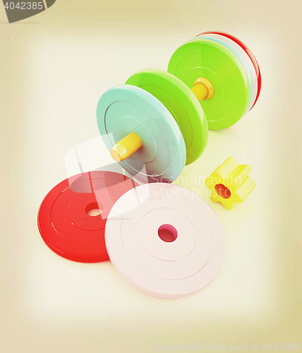 Image of Colorful dumbbells are assembly and disassembly on a white backg