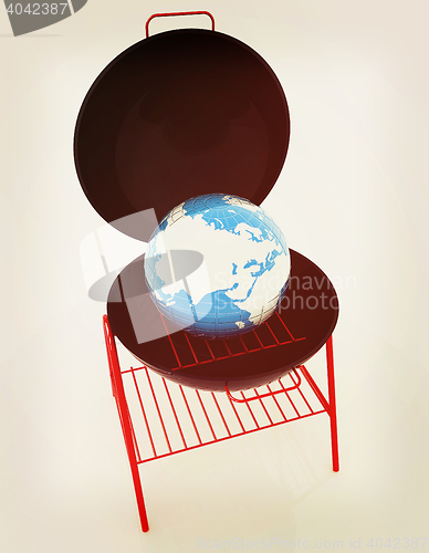 Image of Oven barbecue grill and earth. 3D illustration. Vintage style.