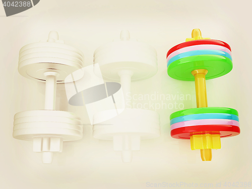 Image of Colorfull dumbbells on a white background. 3D illustration. Vint