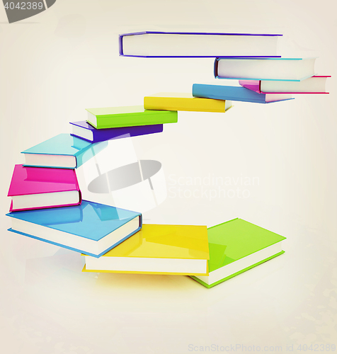 Image of colorful real books. 3D illustration. Vintage style.