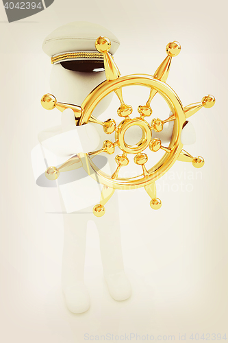 Image of Sailor with gold steering wheel and earth. Trip around the world