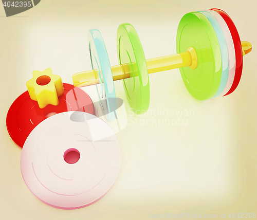 Image of Colorful dumbbells are assembly and disassembly on a white backg