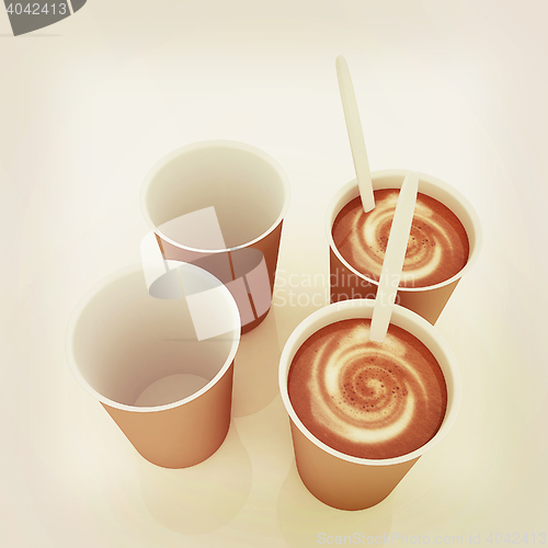 Image of Coffe in fast-food disposable tableware. 3D illustration. Vintag