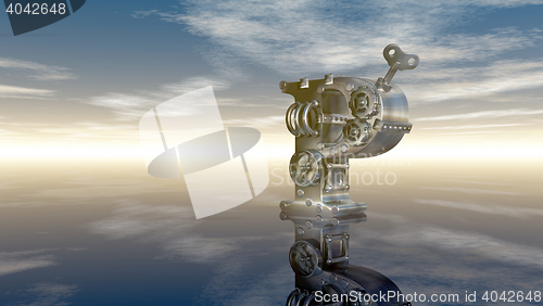 Image of machine letter p under cloudy sky - 3d illustration