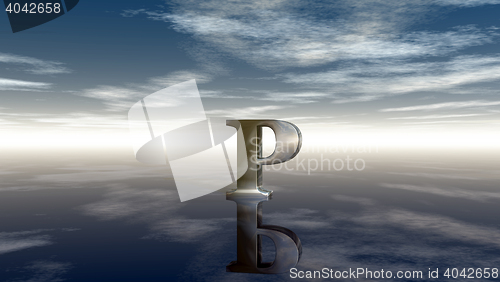 Image of metal uppercase letter p under cloudy sky - 3d rendering