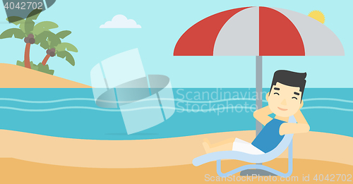 Image of Man relaxing on beach chair vector illustration.