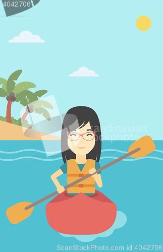 Image of Woman riding in kayak vector illustration.