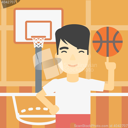 Image of Basketball player spinning ball.