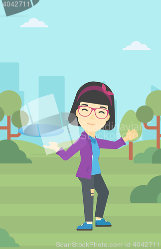 Image of Woman playing flying disc vector illustration.