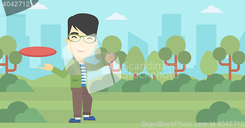 Image of Man playing flying disc vector illustration.