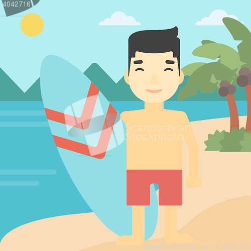 Image of Surfer holding surfboard vector illustration.
