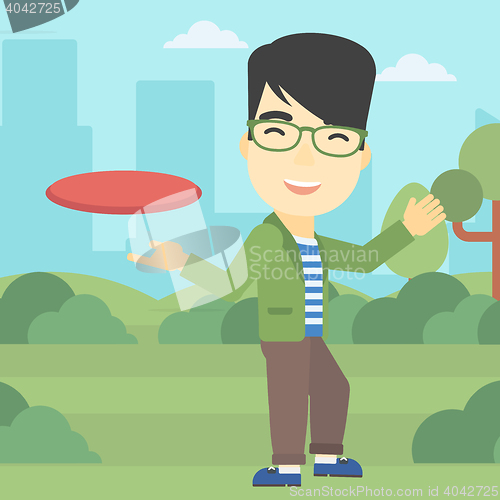 Image of Man playing flying disc vector illustration.
