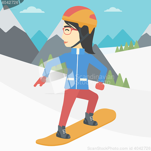 Image of Young woman snowboarding vector illustration.